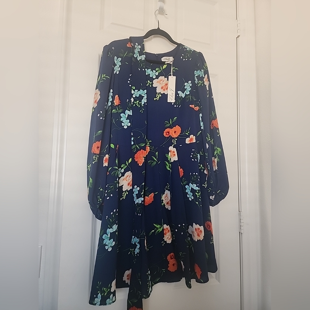 Eliza J Dress Size 14 Women's Long Sleeve Floral Print A-Line Tie Waist EJ1M8145